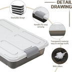 4 Pcs Plastic Under Bed Storage Containers with Lid Wheel Handle, Transparent Large Capacity Stackable Latching Storage Bins for Closet Bedroom Clothes Shoes (Brown,23.7 x 15.8 x 5.2)