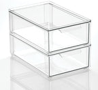 mDesign Plastic Storage Box with Drawer – Low Plastic Shoe Storage Bin – Stackable Box for Accessories etc. – Pack of 2 – Transparent