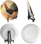 Rooster Decorative Plates, 8 Inch, Crowing Cock Round Display Plate, Handmade Ceramic Ornament, for Wall Hanging Living Room Bathroom Decor Gift