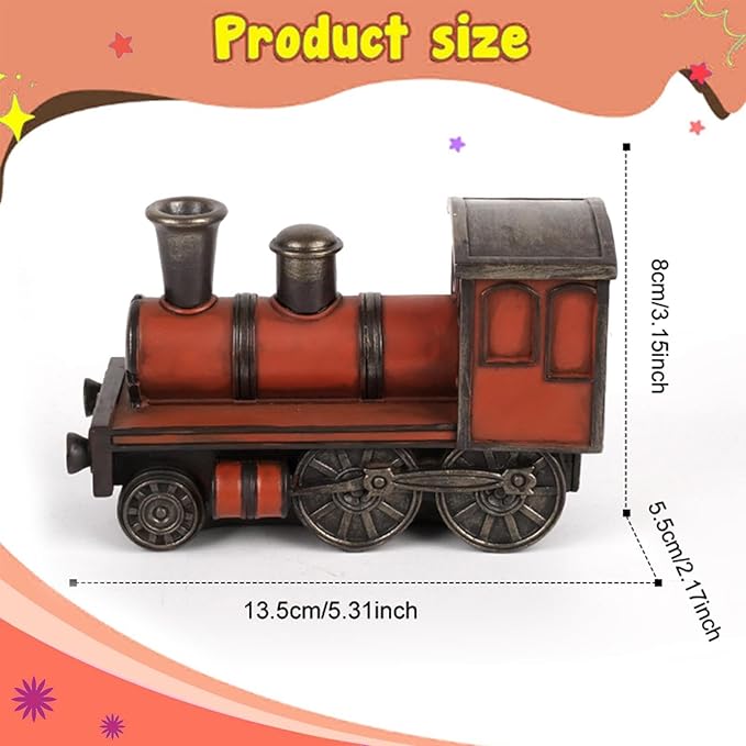 Classic Car Model Ornament Resin Vehicle Figurine 5.31inch Vintage Desk Decor Photo Prop Gift for Office Bedroom Cafe- Locomotive
