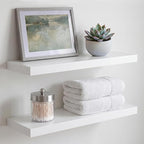 Homeforia White Floating Shelf 20 inch, High End Solid Real Wood 20inch Bathroom Floating Shelves for Wall Mounted, White Wooden 20in Floating Shelves, Heavy Duty Bracket, 20 X 6.5 X 1.75 in, Set of 4