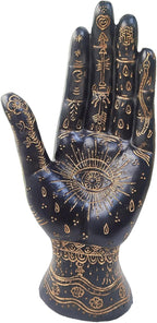 Palmistry Hand Resin Statue Telling Palm Reading, Ancient Mystical Palm with Lines and Symbols Sculpture for Palm Readers（Black）