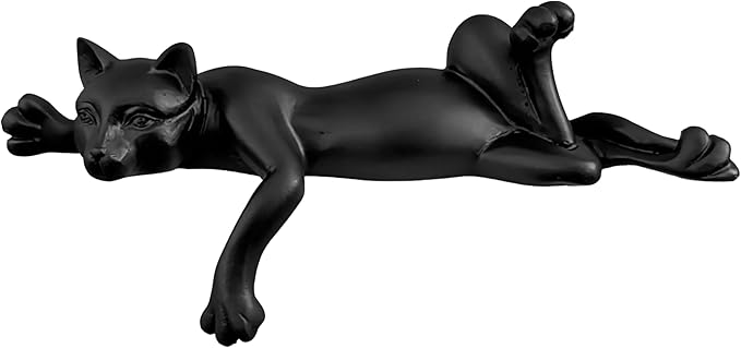 Black Cat Resin Statue - Relaxing Lying Down Pose Cute Sleeping Kitten Black Cat Figurine for Home Decor Minimalist Animal Statues for Bookshelf, Living Room, Bedroom, Office Desk Decor