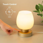 Touch Bedside Table Lamp - Desert Titanium Color Glass Lamp Shade, Warm LED Bulb, 3 Way Dimmable, Simple Design
