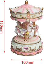 Carousel Music Box with 3 Rotating Horses, Color-Changing LED Lights, Wind-Up Clockwork 18-Note Melody, Small Resin Tabletop Decor, 5.9" Tall x 3.93" Dia (Purple)
