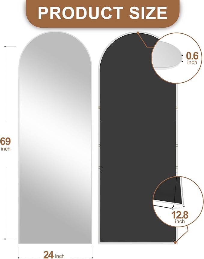 Delma Full Length Mirror, Large Floor Mirror for Wall, Bedroom, Bathroom, Living Room with Aluminium Frame (Stand, Arch 69x24, Silver)