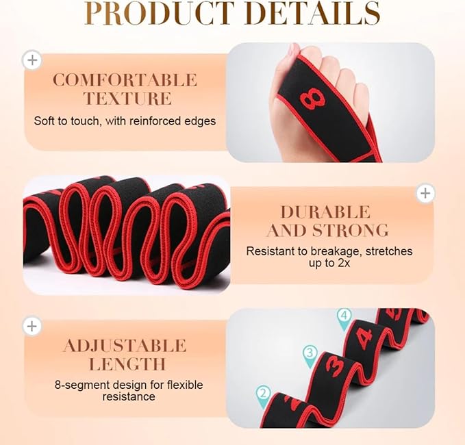 Fitness Resistance Bands for Stretching and Yoga, Numbered Resistance Band with Clear Markings, 8-Section Elastic Exercise Band for Pilates, Flexibility Training, Full Body Workout