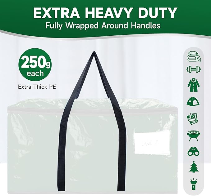 CONGREGATE 8-Pack Heavy Duty Dark Green Moving Bags with Zippers and Handles, Heavy Duty Storage Handbags for Space Saving, Made of PE, 97 Liters/25.6 Gallons (28.7 inches x 13.7 inches x 15 inches)