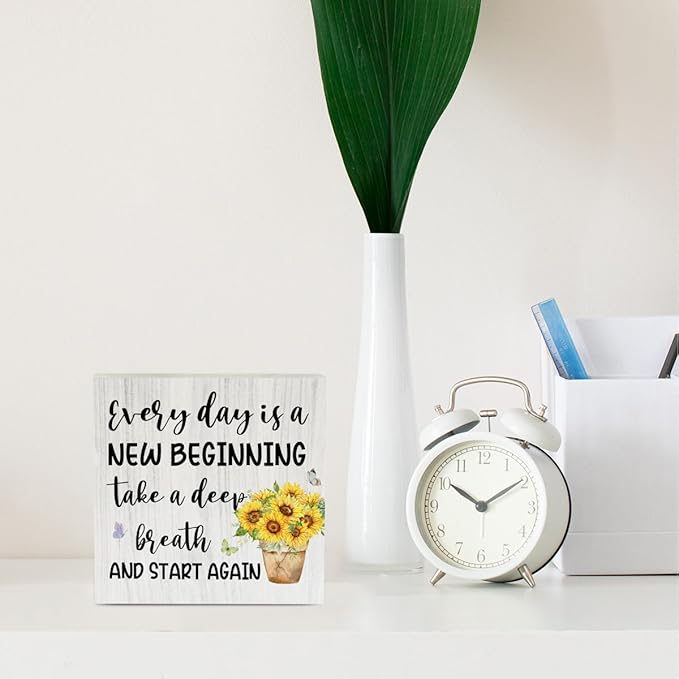 Sunflower Decorations Sunflower Desk Accessories Motivational Desk Decor Summer Decorations Wooden Box Sign for Home Office Farmhouse Table Shelf