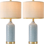 24.25" Modern Ceramic Blue Table Lamps Set of 2 for Living Room Bedroom Bedside Table Lamp for Night Stands Boho Nightstand Lamp Coastal Side End Table Lamps Reading Light Home Office Dorm Deco Gifts