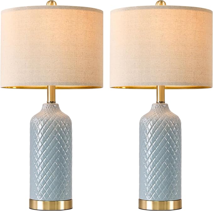 24.25" Modern Ceramic Blue Table Lamps Set of 2 for Living Room Bedroom Bedside Table Lamp for Night Stands Boho Nightstand Lamp Coastal Side End Table Lamps Reading Light Home Office Dorm Deco Gifts
