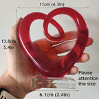 QFkris 5'' Tall Art Glass Red Heart Sculpture Centerpiece Party Home Decoration Glass Art Style Red Abstract Table Decor