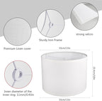 Drum Lamp shades Set of 2, White Line Lamp Shades for Table Lamps Floor Lamp, 13" Top X 13" Bottom X 10" High Large Fabric Lamp Shades, Easy Assembly Replacement Lampshades
