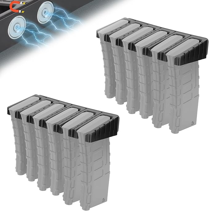 Adoreal Magnetic ABS 6 Standard AR Rack Wall Mount, AR Mag Holder for 5.56 .223 Magazines, Wall Magazine Display, Magnet AR Mag Storage Organizer