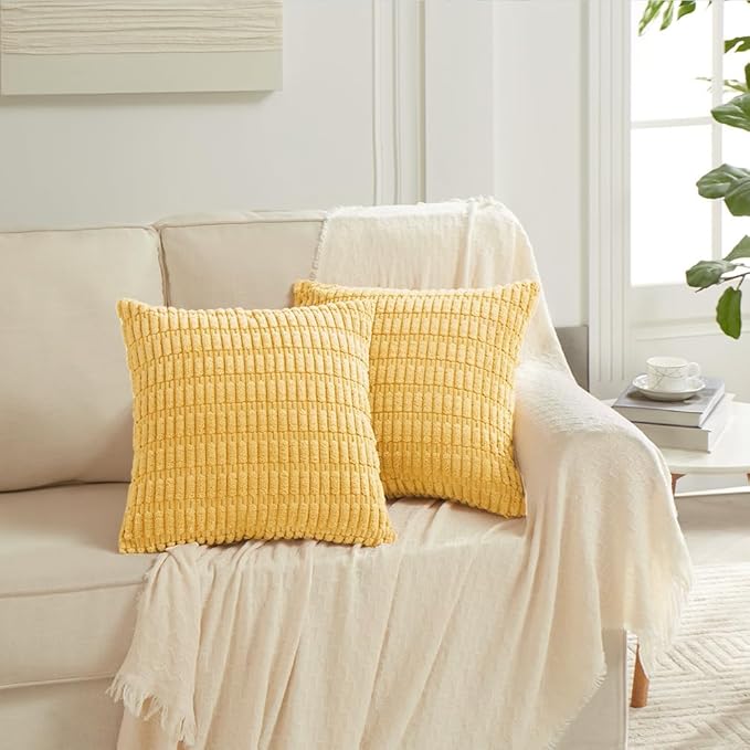 Fancy Homi 4 Packs Decorative Throw Pillow Covers for Living Room Couch Bed, Modern Farmhouse Boho Home Décor Accent Cushion Case, 26" x 26", Yellow