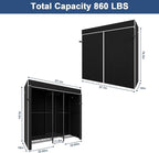 Ulif E12C Heavy Duty Closet Organizer System，Freestanding Clothing Rack, Adjustable Garment Rack 57.1" W x 16" D x 76.5" H Holds 860 lbs, Black Clothing Rack with Black Dustproof Cover
