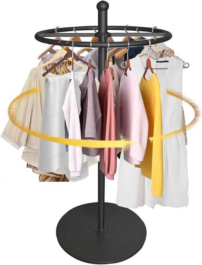 Round Garment Rack, Floor Standing Rotatable Clothing Rack, Portable Retail Display stand for Hanging Clothes Bedrooms Boutiques Commercial Shop Laundry Room