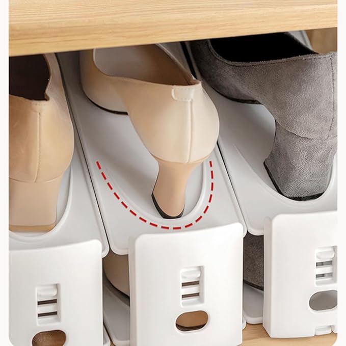 Shoe Slots Organizer 10 Pack - Shoe Stackers, Space Savers 50%, 3 Levels Adjustable, Double Layer Holders for Closet, Space Saver for Entryway,White