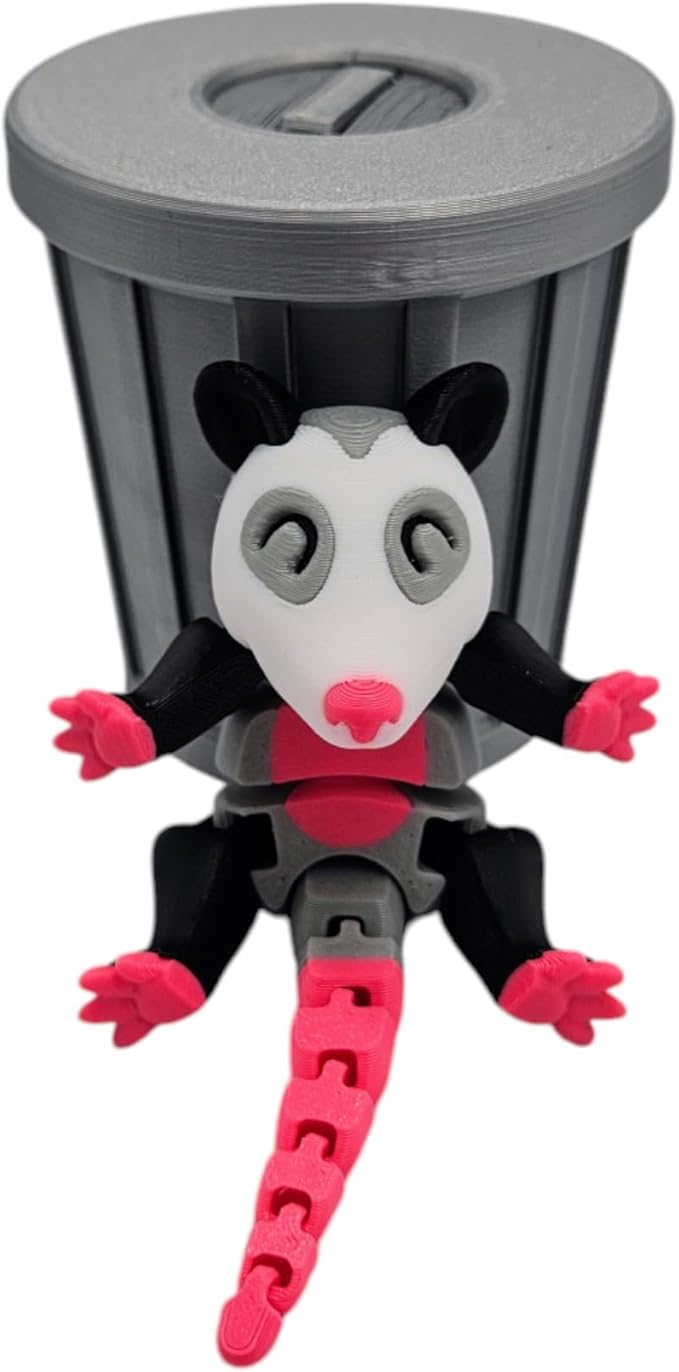 Articulating Animals Raccoon, Fox, Panda, Skunk, Possum with Containers - 3D Printed Articulated Joints ADHD, Autism, Relief Anxiety, Collectible Figurines (Possum Trash Can)