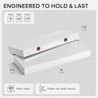 Homeforia White Floating Shelves 16 inch, High End Solid Real Wood 16inch Bathroom Floating Shelf for Wall Mounted, White Wooden 16 Floating Shelves, Heavy Duty Bracket, 16 X 6.5 X 1.75 inch, Set of 4