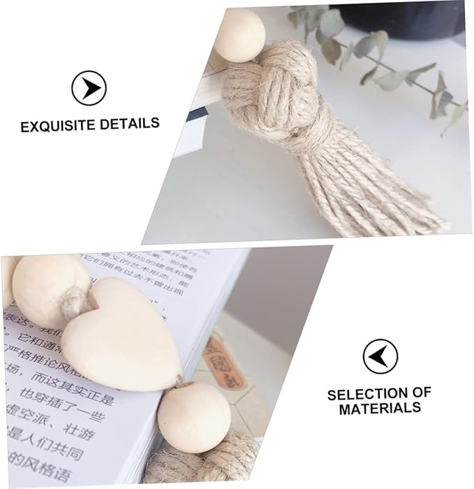Rope Tassel Beads Wooden Pendant Hanging Ornament for Home Wall Door Decor Boho Style Beaded String Accent