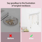 Hanging Jewelry Organizer Wall Mounted, Modern Jewelry Display with 28 Hooks, Decorative Necklace Holder for Wall, Space Saving Necklace Hooks, (2 Packs, White)