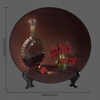 WineDecorative Plate Holder, 10 Inch, Red Wine Bottles and Fruits Round Display Plate, Home Wobble-Plate with Display Stand, for Kitchen Living Room Office Countertop Decor