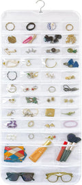 Bloss Hanging Jewelry Organizer With 90 Pockets,Earring Holder Organizer Storage For Valentine's Day Gift,Double-Sided Jewelry Holder for Earrings, Necklaces, Rings on Closet,Wall,Door(White)