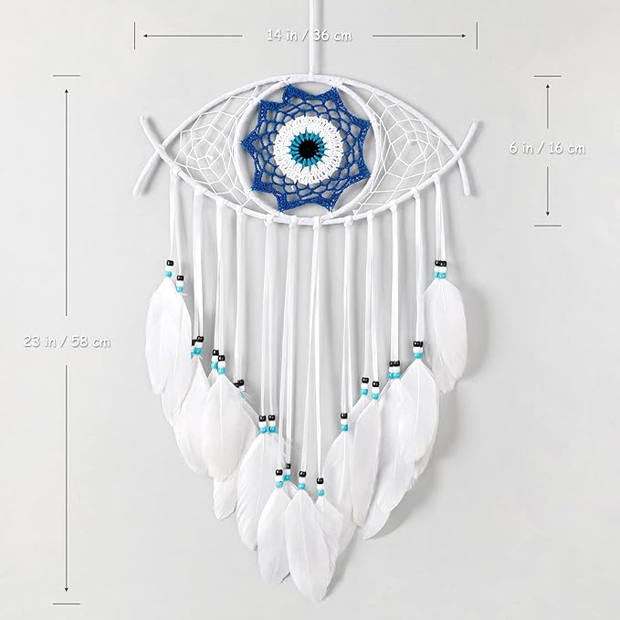 Dremisland Evil Eye Dream Catcher-White Dream Catchers Handmade Feather Evil Eye Wall Hanging Ornament Home Decoration for Bedroom Livingroom Yard, Blessing Craft Gift Bring Good Luck (Pure White)