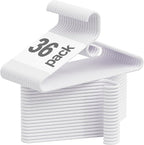White Plastic Hangers 36 Pack, Heavy Duty Clothes Hangers for Standard Size Hangers with Center Hook & Non-Slip Pants Bar for Shirts, Pants, Coat, Dresses, Jackets, Scarves and Belts