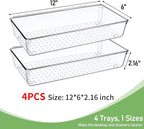 4PCS Clear Plastic Drawer Organizer Tray, 12'' Large Acrylic Vanity Bathroom Drawer Organizers Trays, Desk Drawer Organizer Bins for Cosmetics, Makeup, Kitchen, Office, Junk Drawer Organization