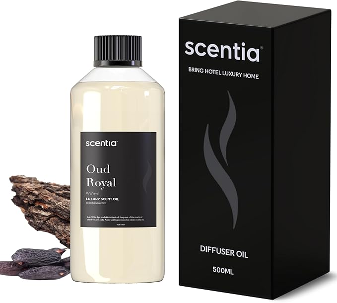 Scentia Oud Royal Fragrance Oil Inspired by TF's Oud Wood Perfume, Refill Diffuser Oil, Perfume Dupe, Aromatherapy Essential Oil Fragrance Set for Cold Diffusers, Candle Making | 500 ml, 16.9Fl Oz