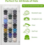 Unjumbly Baseball Hat Rack, 24 Pocket Over-The-Door Hat Organizer with Clear Deep Pockets to Display Baseball Caps Collection, Complete with 3 Over Door Hooks (White, 24 Pockets)