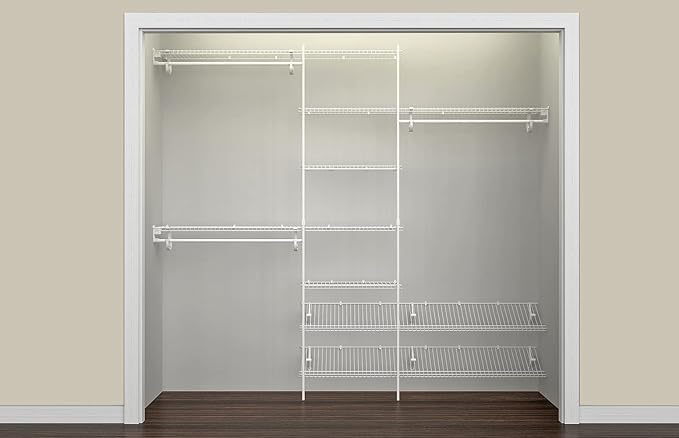 ClosetMaid 5037 5Ft. To 8Ft. Fixed Mount Closet Organizer Kit, White