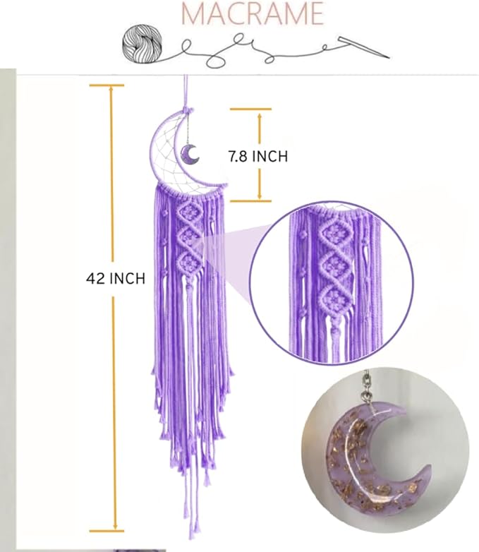 Dream Catchers Purple Moon Dream Catcher with Light, Dream Catcher for Girls Bedroom Decor for Women, Macrame Dreamcatcher Boho Room Wall Decor for Teen Girls Birthday Gifts Women Purple Gift
