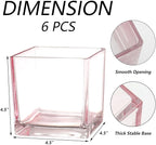 Square Pink Glass Vases Set of 6, 5" x 5" x 5" Flower Vases for Centerpieces, Square Vase for Centerpieces, Small Vase for Wedding, Party, Home Office Decoration