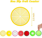 DomeStar Fruit Coaster, 7PCS 3.5" Non Slip Car Coaster Heat Insulation Colorful Unique Slice Silicone Drink Cup Mat for Drinks Prevent Furniture and Tabletop Car Decor
