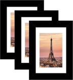 4x6 Picture Frame 3 Pack - Black Poster Frame Display Pictures 3.5x5 with Mat or 4 x 6 Without Mat for Wall Hanging Horizontal and Vertical