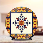 Decorative Plates for Display 10" Talavera Mexican Tile Floral Medallion Ceramic Ornament with Display Stand and Hook Up for Wall Decor Hanging Festival Wedding Gift