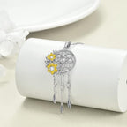 Dream Catcher Pendant Necklace 925 Sterling Silver Synthetic Moonstone Crystal Sunflower Rose Flower Evil Eye Dreamcatcher Cremation Jewelry Gifts for Women Wife Mom