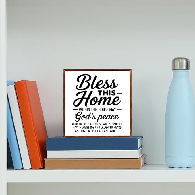 Christian Decor Housewarming Gifts Home Decor gifts Bless this Home Wooden Box Sign Christian Decorations for House Office Bedroom Living Room Desk Table Shelf