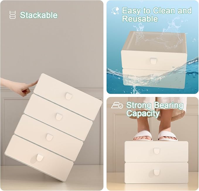 Underwear Organizer Drawer, 10 Cells Plastic Panties Drawer, Stackable Closet Organizer, Storage Box for Bras, Socks, Snacks, Beige