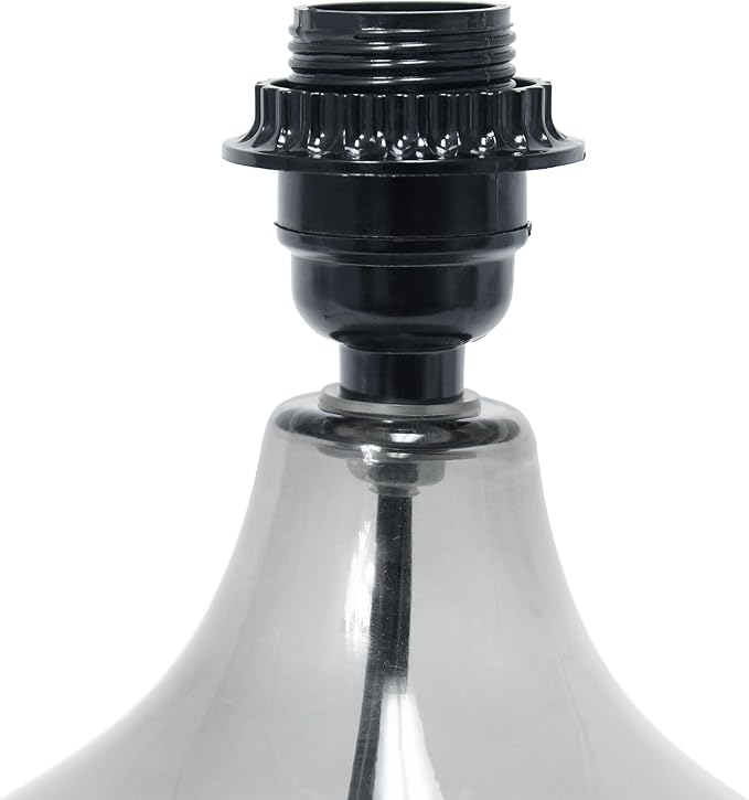Simple Designs LT2063-SMG Small Glass Raindrop Bedside Table Lamp with Gray Fabric Shade, Smoke