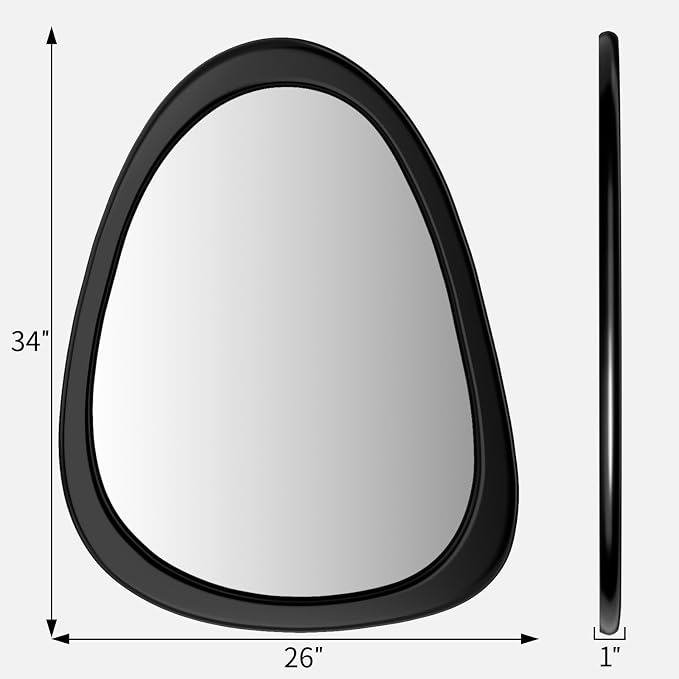 34"x 26" Irregular Wall Mirror, Black Frame Wood Asymmetrical Decorative Wall Wooden Mirror for Living Room Bedroom Entryway Bathroom Home Decor