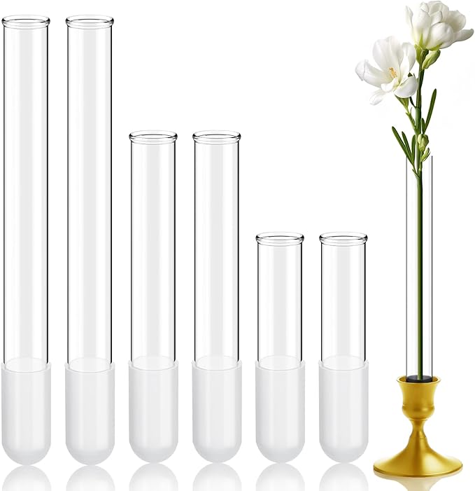 6 Pack 3.9" 5.9" 7.9" Bud Vase Taper Candle Holder's Flower Vase for Candlestick Sizes from 22mm to 27mm Adjustable Designed Specially for Taper Candle Holder for Tablescapes, Wedding Decor