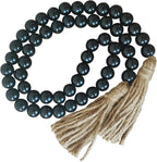Boho Decor Wood Beads Garland Farmhouse Wall Hanging Decorations Natural Wooden Bead Tassel Decorative for Coffee Table Christmas and Prayer (Black, 39")