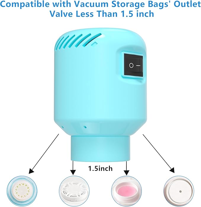 Electric Pump for Vacuum Storage Bags, Air Pump for Compression Bags,Portable Vacuum Pump for Various Sealer Bags, Suitable for Common Vacuum Bags-Blue (No Storage Bags)