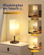 aooshine Brown Touch Table Lamp - Bedside Lamp with USB A + Type C Charging Ports and Two AC Outlets, Small Night Stand with E26 LED Bulb, Desk Light for Bedroom Living Room Office Dorm