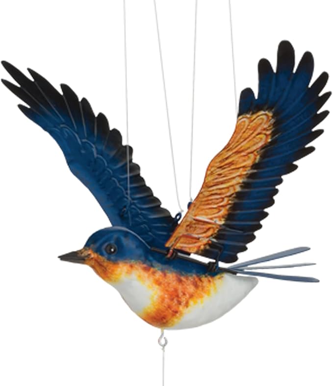 Regal Art & Gift Flying Bird Hanging Metal Mobile - Decorative Outdoor Wind Motion Sculpture for Patio, Porch & Garden Décor - Blue Bird