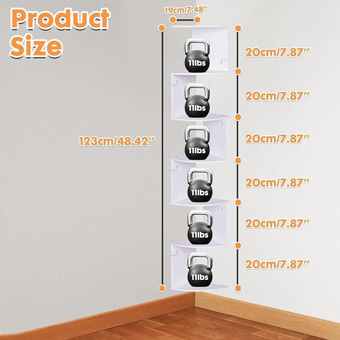 ShellKingdom Corner Shelf Wall Mount, 7 Tier Corner Bookshelf, Floating Display Shelves for Home, Living Room, Bedroom, Office, Bathroom, Small Spaces Decorations